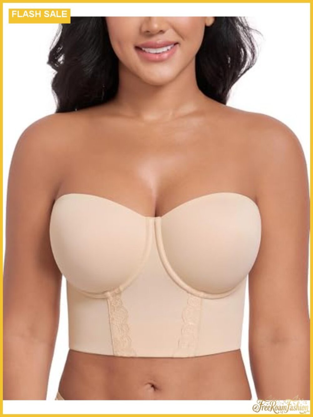 Lace Longline Strapless Underwire Corset Bustier Bra Full Coverage
